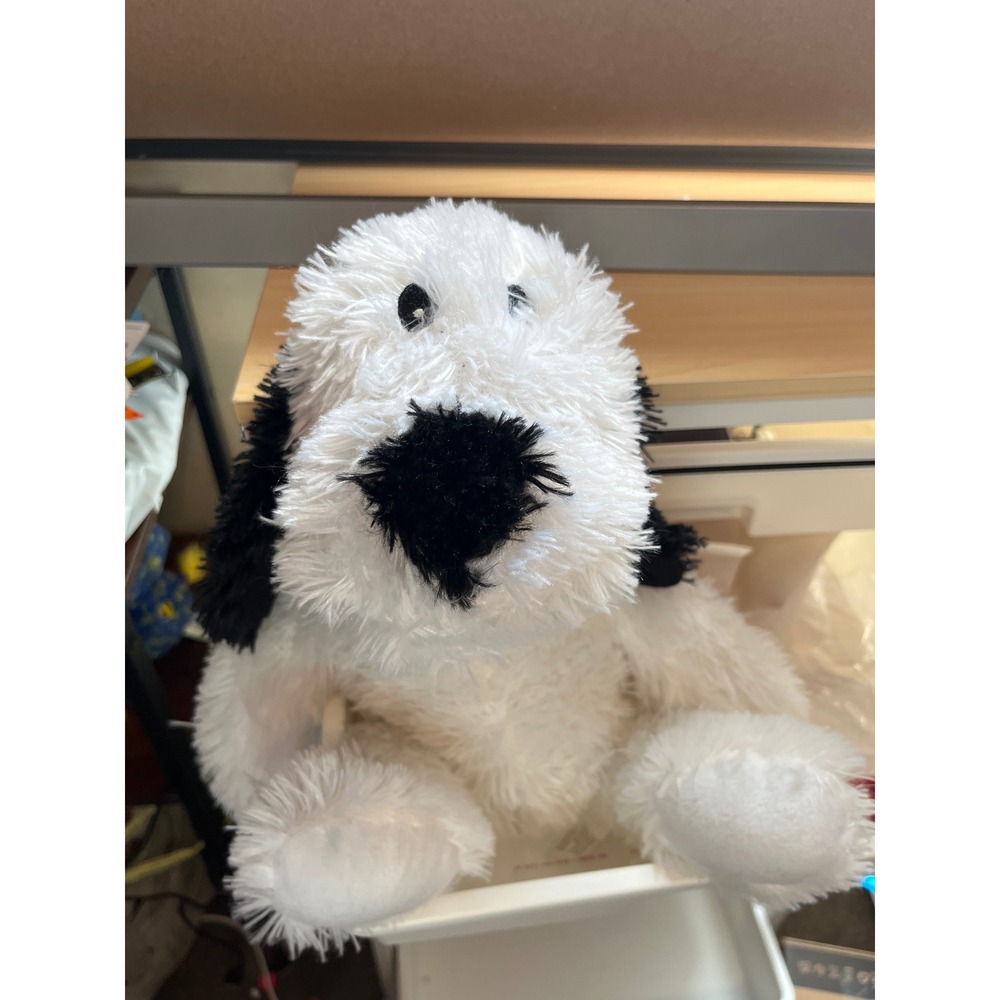 Goody Toy 11 Inch Hi-Pile Dog Plush White Black Shaggy Stuffed Animal BTA9032